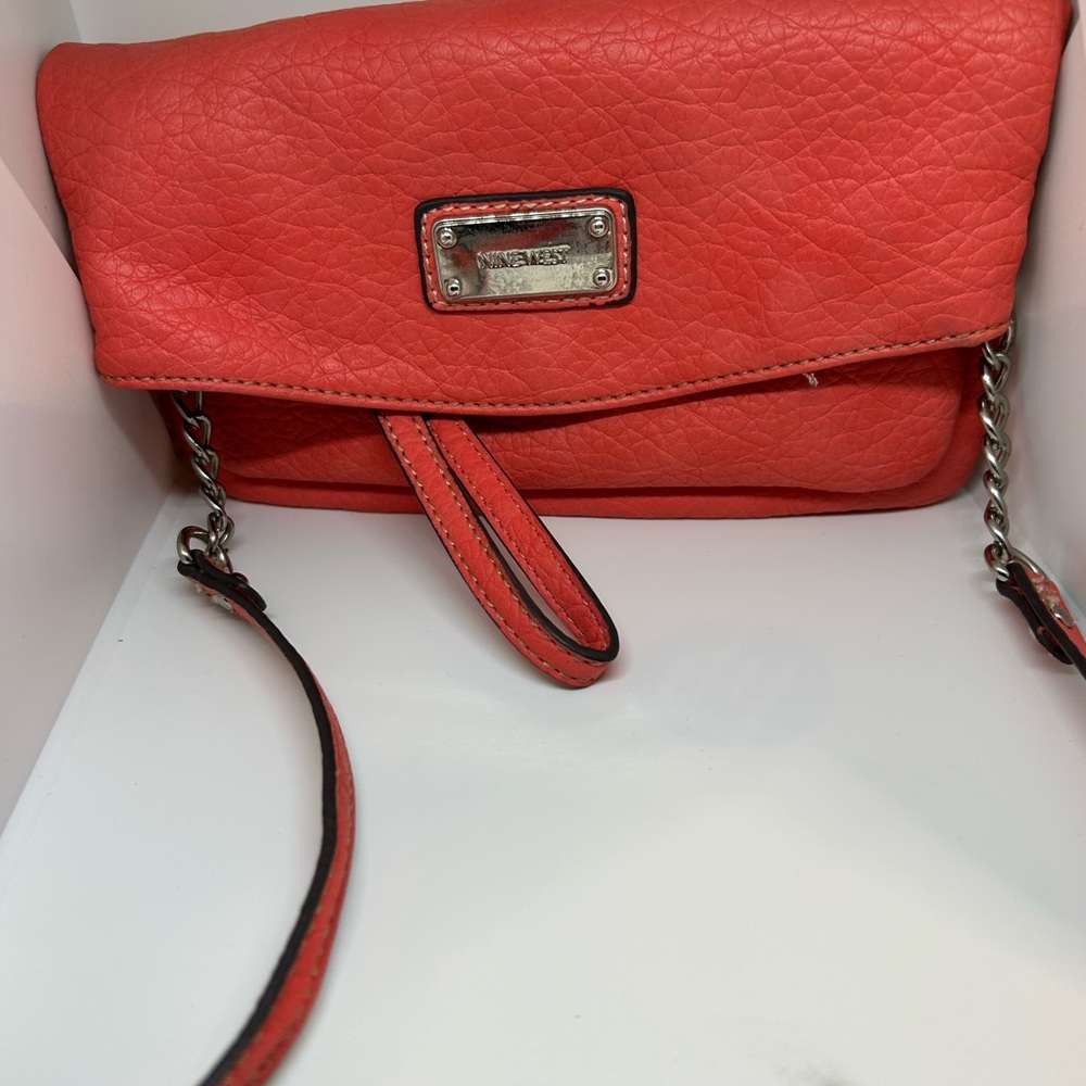 Vibrant Nine West Red Leather Clutch Bag